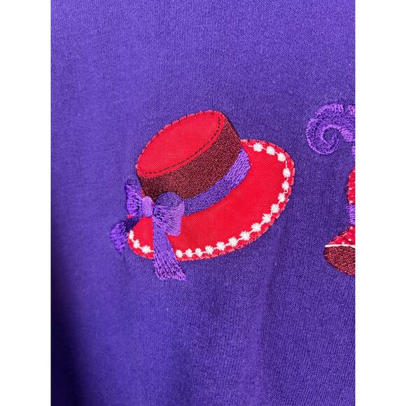 Vintage Top Stitch Morning Sun Sweatshirt Womens Large Purple Red Fedora Hats - Picture 2 of 8
